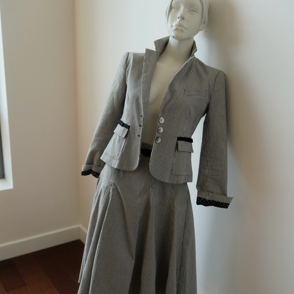 Nanette Lepore Black and White Polka Dot Lined Blazer, Skirt, size 4